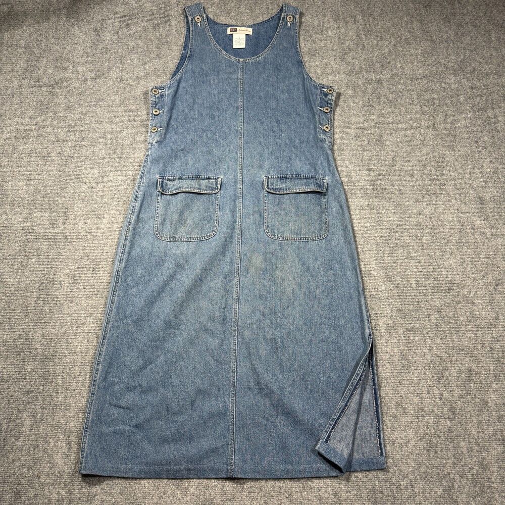 Vintage Faded Glory Denim Dress Medium Jumper Pockets Y2K 90s Prairie Boho